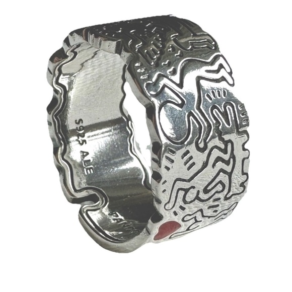 Keith Haring Inspired S925 Sterling Silver Ring With Wavy Design ♥️ Size 9 - Picture 6 of 8